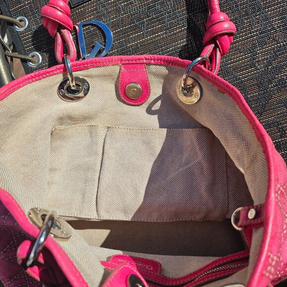 CHRISTIAN DIOR Coated Canvas Cannage Print Cherie Small Tote Pink - Picture 15 of 17